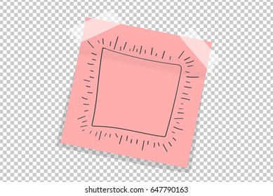 Grunge hand drawn frame on red office paper sticker with shadow isolated. Vector illustration