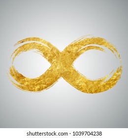 Grunge hand drawn golden looped paint brush. Curved brush stroke vector illustration