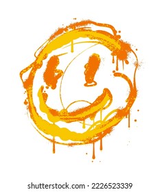 grunge hand drawn happy emoji spray paint  illustration with dripping ink effects in graffiti street art style