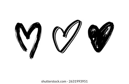 Grunge hand drawn heart shape icon set.