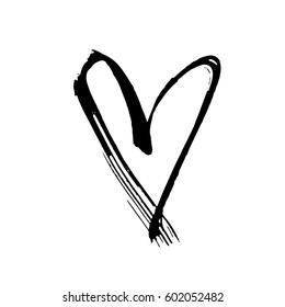 Grunge hand drawn ink heart. Valentine day dry brush print. Vector grunge illustration