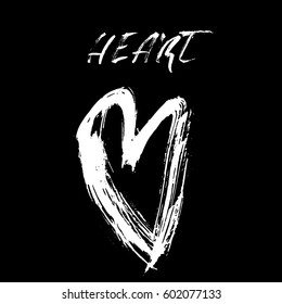 Grunge hand drawn ink heart. Valentine day dry brush print. Vector grunge illustration