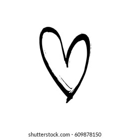 Grunge hand drawn ink heart. Valentine day dry brush print. Vector grunge illustration.