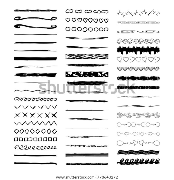 Grunge hand drawn lines and dividers. Borders.\
Vector illustration.\
Isolated.