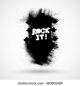 Grunge hand drawn neck of electric guitar with distorted text in it