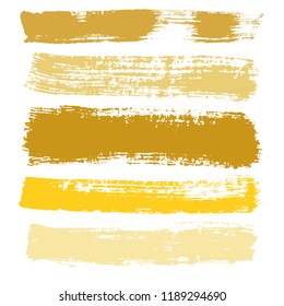 Grunge hand drawn paint brush. Curved brush stroke vector illustration. Gold.
