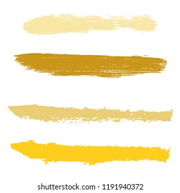 Grunge hand drawn paint brush. Curved brush stroke vector illustration. Gold.