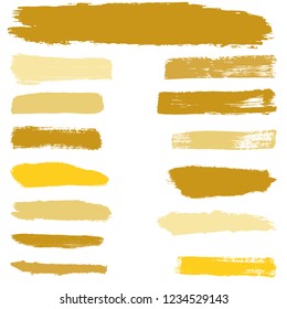 Grunge hand drawn paint brush. Curved brush stroke vector illustration. Gold.