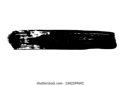 Grunge hand drawn paint brush stripe. Vector black ink brush stroke. Paint background high detail. Dirty design element, box, frame for text. Curved or modern texture shape. Dry border in illustration