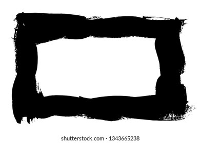 Grunge hand drawn paint brush stripe. Vector black ink brush stroke. Paint background high detail. Dirty design element, box, frame for text. Curved or modern texture shape. Dry border in illustration