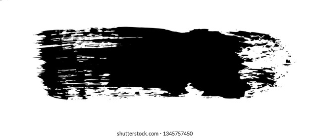 Grunge hand drawn paint brush stripe. Vector black ink brush stroke. Paint background high detail. Dirty design element, box, frame for text. Curved or modern texture shape. Dry border in illustration
