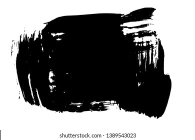 Grunge hand drawn paint brush stripe. Vector black ink brush stroke. Paint background high detail. Dirty design element, box, frame for text. Curved or modern texture shape. Dry border in illustration