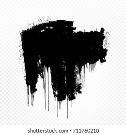 Grunge hand drawn paint brush. Curved brush with smudges. Freehand drawing. Design element for gift cards, leaflets and brochures. Vector illustration. Isolated on transparent background