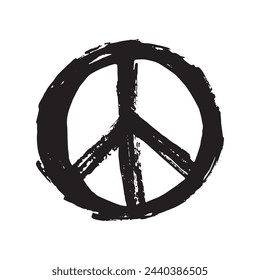 Grunge hand drawn peace sign isolated on white, vector illustration