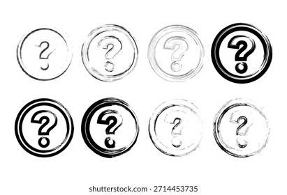 Grunge handgezeichnete Fragezeichen-Symbole, grobe Skizzen-Symbole für Benutzeroberfläche, FAQs, Poster, Branding und Webdesign.
