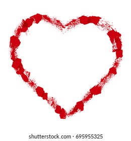 Grunge hand drawn red spots and splashes heart shape vector illustration