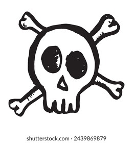 Grunge hand drawn scull isolated on white, vector illustration