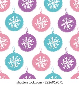 Grunge hand drawn seamless pattern of Christmas balls  for background, fabric, textile, wrap, surface, web and print design.