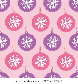 Grunge hand drawn seamless pattern of Christmas balls  for background, fabric, textile, wrap, surface, web and print design.