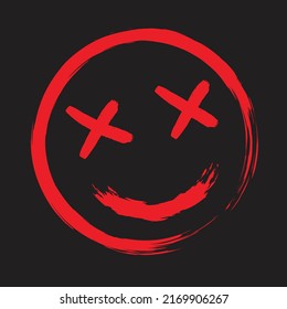 Grunge hand drawn smiling face emoticon on white