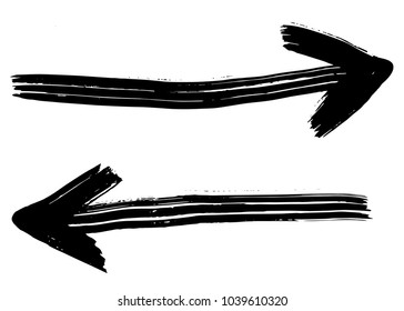 Grunge hand drawn vector arrows. Dry brush strokes