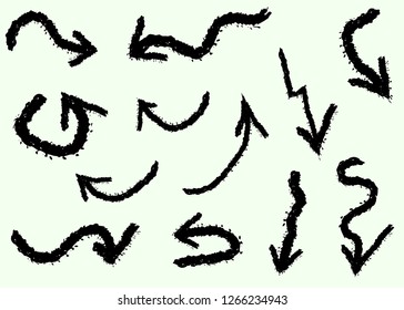 Grunge hand drawn vector arrows. Dry brush strokes, free hand drawing, isolated