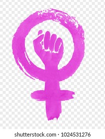 Grunge hand drawn vector illustration of Feminism protest symbol isolated on transparency background.