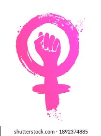 Grunge hand drawn vector illustration of Feminism symbol isolated on white background.