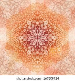 Grunge hand drawn vintage beige seamless pattern with ornate flower. Eps10