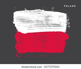 Grunge hand flag of Poland from brush strokes. Made in Poland. Template flag Poland on grey background for your web site, poster, t shirt, design, logo, app, UI. Vector illustration.