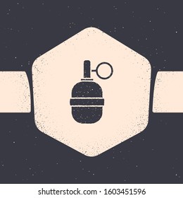 Grunge Hand grenade icon isolated on grey background. Bomb explosion. Monochrome vintage drawing. Vector Illustration