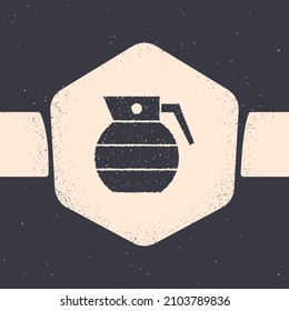 Grunge Hand grenade icon isolated on grey background. Bomb explosion. Monochrome vintage drawing. Vector