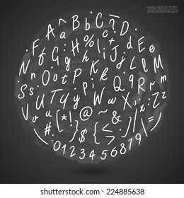 Grunge Hand Made Vector Font. Vector calligraphy background. Round vector alphabet pattern. Vector letters on whiteboard