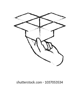 grunge hand with open delivery package service