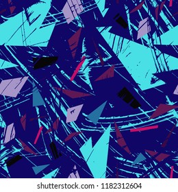 Grunge hand painted abstract pattern with bold textured triangles in colors, seamless vector.