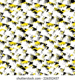 Grunge hand painted abstract pattern with bold textured brushstrokes in bold various colors, black, yellow, white. Seamless vector for winter fall fashion
