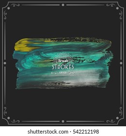 Grunge hand - painted brush stroke on a dark background. Expressive vector element for design.