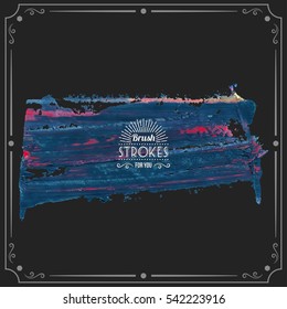 Grunge hand - painted brush stroke on a dark background. Expressive vector element for design.