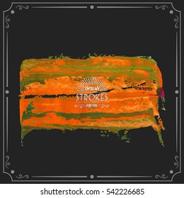 Grunge hand - painted brush stroke on a dark background. Expressive vector element for design.
