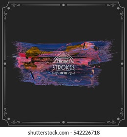 Grunge hand - painted brush stroke on a dark background. Expressive vector element for design.