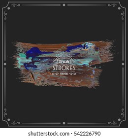 Grunge hand - painted brush stroke on a dark background. Expressive vector element for design.