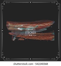 Grunge hand - painted brush stroke on a dark background. Expressive vector element for design.