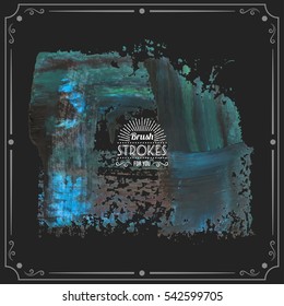 Grunge hand - painted brush stroke on a dark background. Expressive vector element for design.