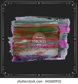 Grunge hand - painted brush stroke on a dark background. Expressive vector element for design.