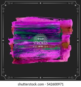 Grunge hand - painted brush stroke on a dark background. Expressive vector element for design.