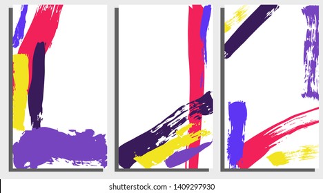Grunge hand painted cards. Bright background with brush strokes