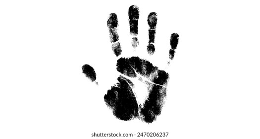 Grunge Hand Print Symbol Icon Vector Illustration, Black Ink Pattern Human Palm Isolated On White Background.
