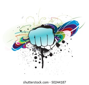 grunge hand punch with urban background,vector illustration