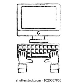 grunge hand with screen computer and keyboard technology