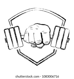 grunge hand with weight object lifestyle and emblem